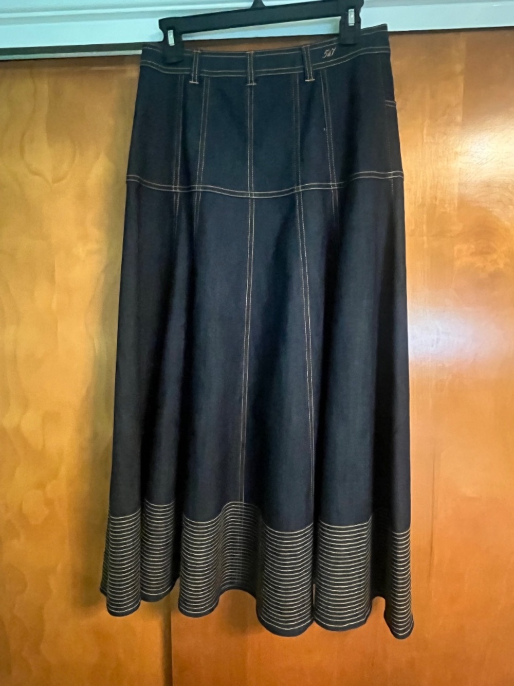 Cinq A Sept Dark Blue Denim Zip Front Midi Hester Skirt Sz. 6 - Picture 5 of 12